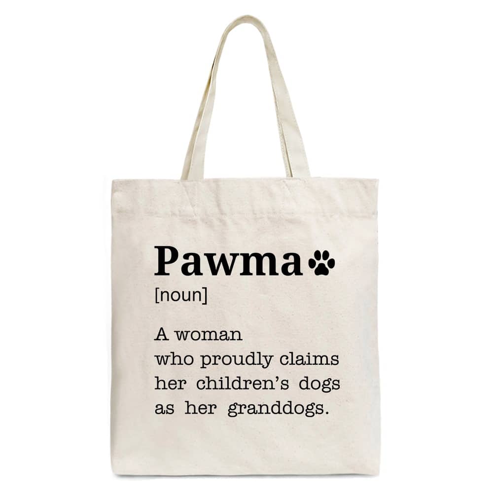 OrnamentallyYou - Pawma Definition Canvas Tote Bag, Funny Dog Lovers Mom Gift Shopper - Beige