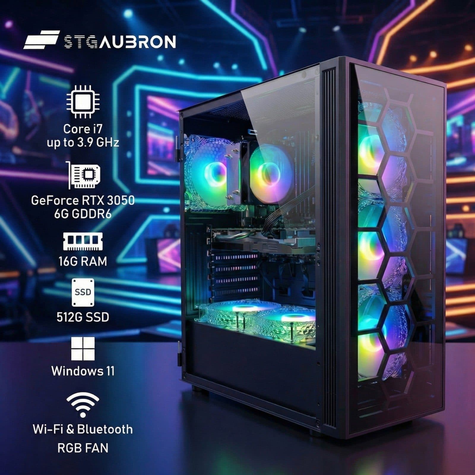 STGAubron Gaming Desktop PC, Intel Core i7 up to 3.9GHz, GeForce