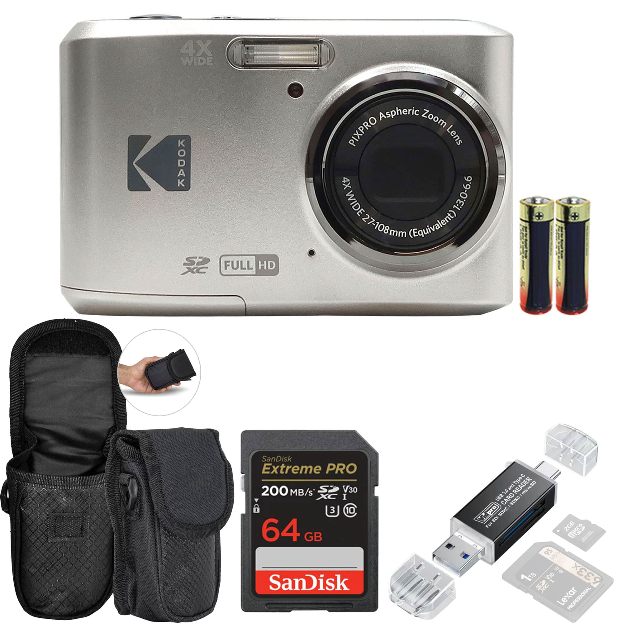 Kodak - Pixpro FZ45 Portable Digital Camera All You Need Accessory Bundle - Silver