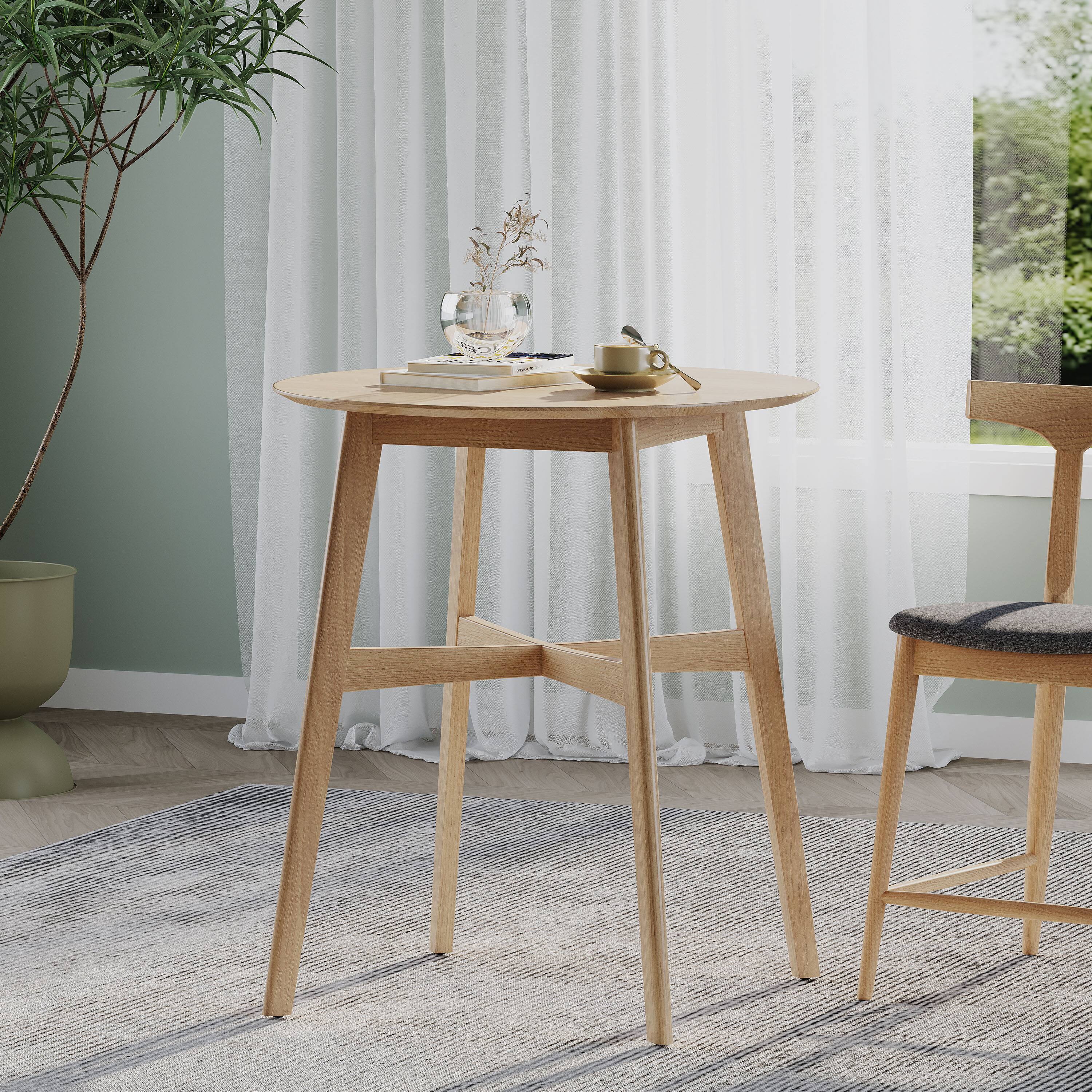 TinyHomie Wood Counter Height Round Dining Table Natural Oak Finish ...