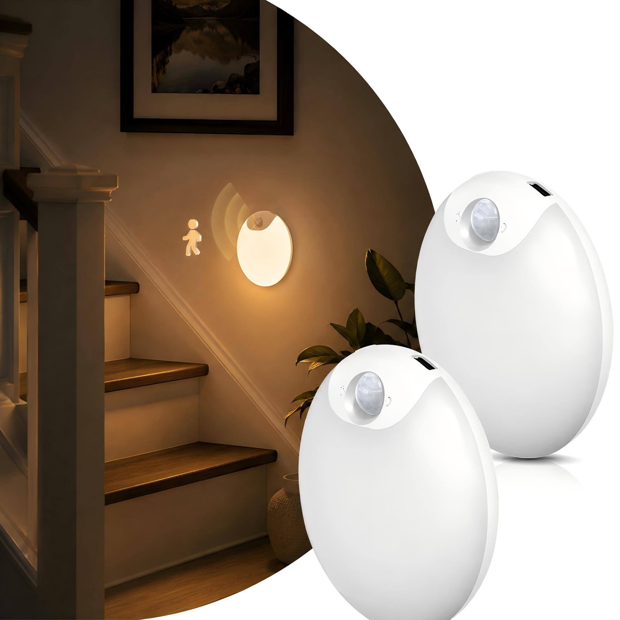 Angle. Jandcase - JANDCASE 2-Pack 0.5W Battery Operated Motion Sensor Night Light, 3000K Warm Glow,, 3 Modes, Type-C Charging - White.