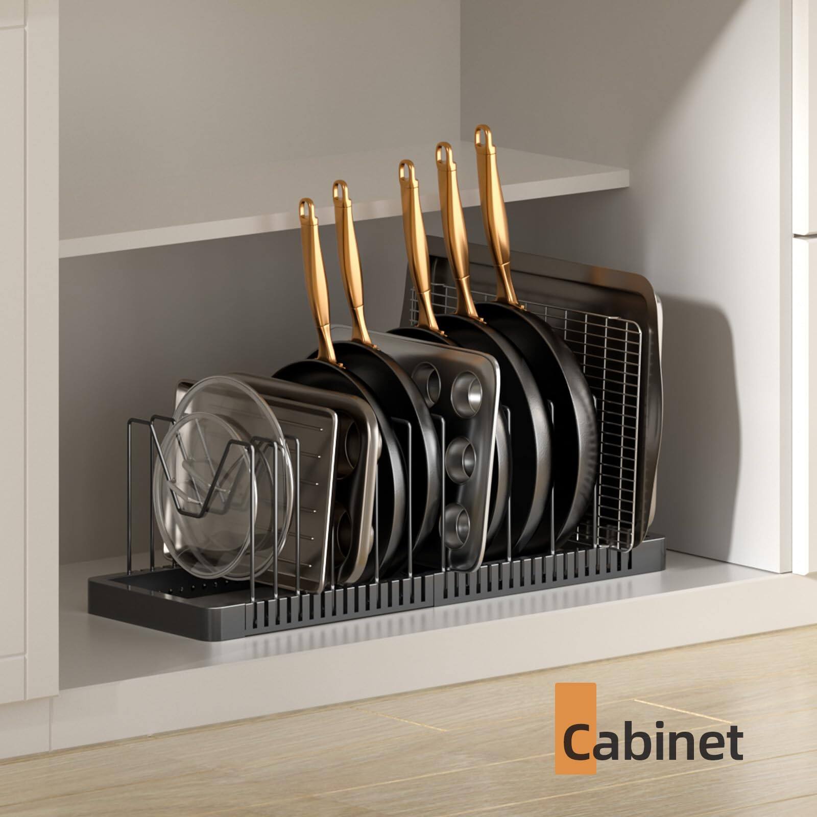 Alt View 3. Cedar Assembly - Pots and Pans Organizer under Cabinet, Expandable Pot Lid Organizer Holder with 12 Adjustable Compartment, ... - 12 Dividers.