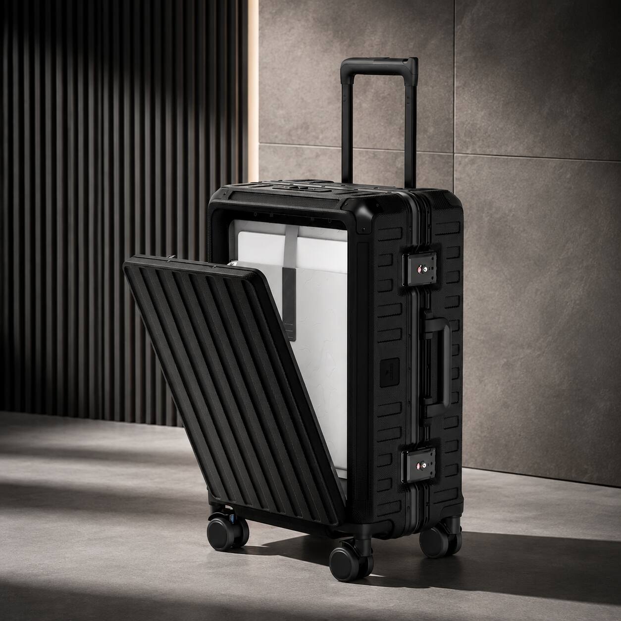 Alt View 7. LUGGEX - LUGGEX 21 Inch Carry On Aluminum Luggage, 100% PC shell Zipperless Suitcase SF81 - ZX-Pro - Black.