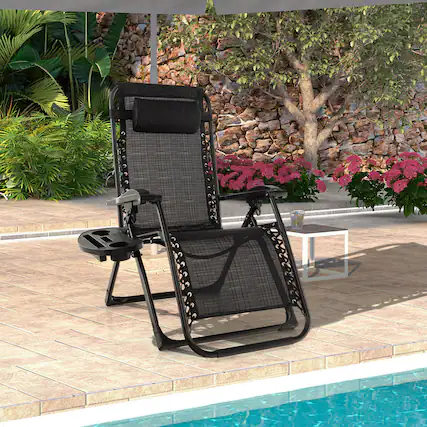 Front. Gymax - Gymax Zero Gravity Chair Folding Recliner Lounge Chair w/ Cushion Cup Holder Black - Black.