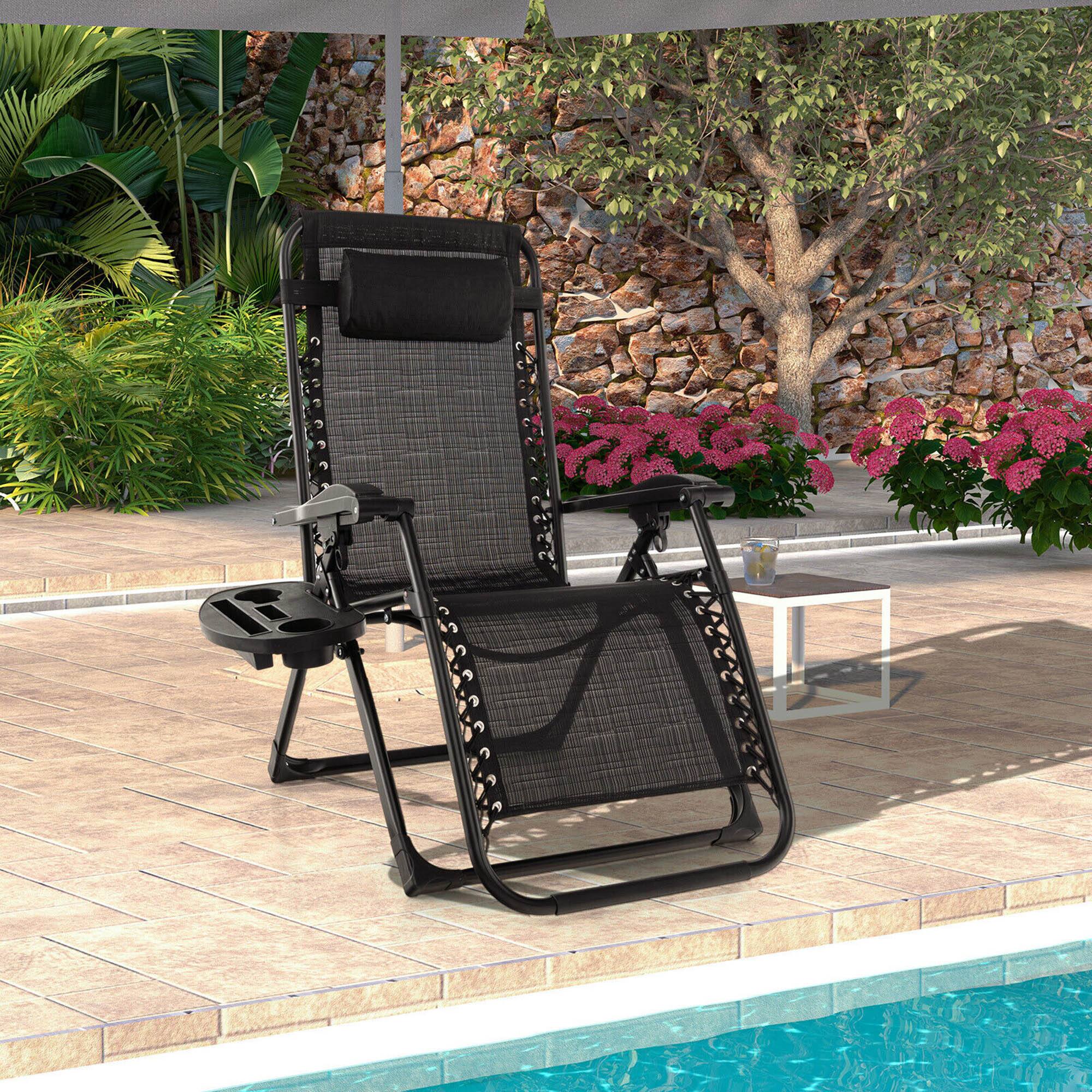 Front. Gymax - Gymax Zero Gravity Chair Folding Recliner Lounge Chair w/ Cushion Cup Holder Black - Black.