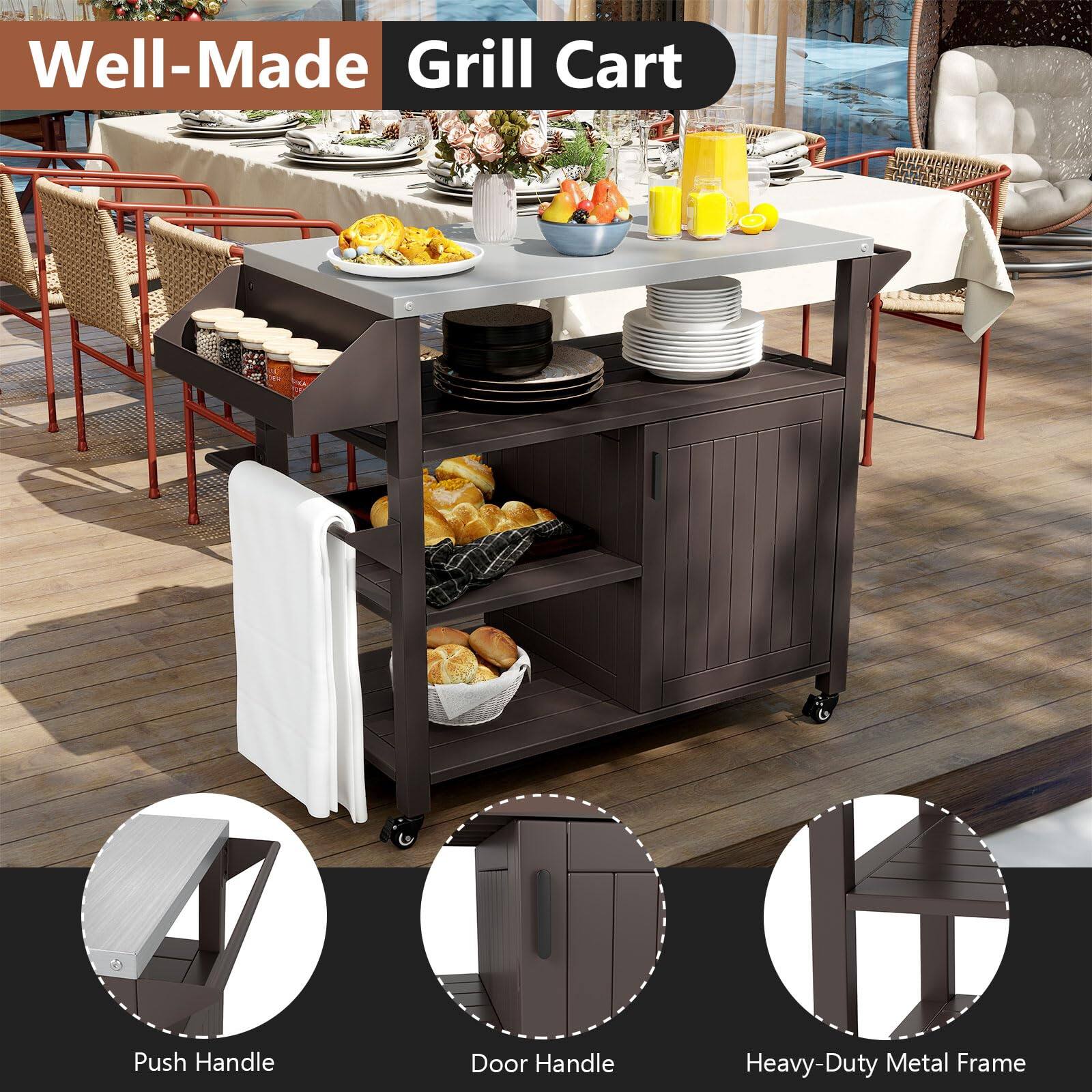 Well-Made Grill Cart

- Push Handle
- Door Handle
- Heavy-Duty Metal Frame