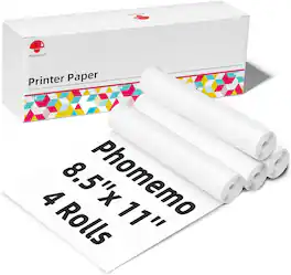 Phomemo - Letter Size Thermal Paper Rolls for M832 - 4 Rolls Pack - White
