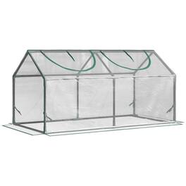 Outsunny - 4' x 2' x 2' Portable Mini Greenhouse, Small Green House with PVC Cover, Roll-up Zippered Windows for Indoor