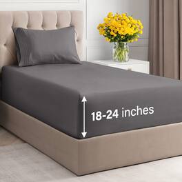 CGK Linens - Extra Deep Pocket 4 Piece Sheet Set - Soft Bed Sheets, Fits 18"-24" Mattresses - Twin - Dark Gray