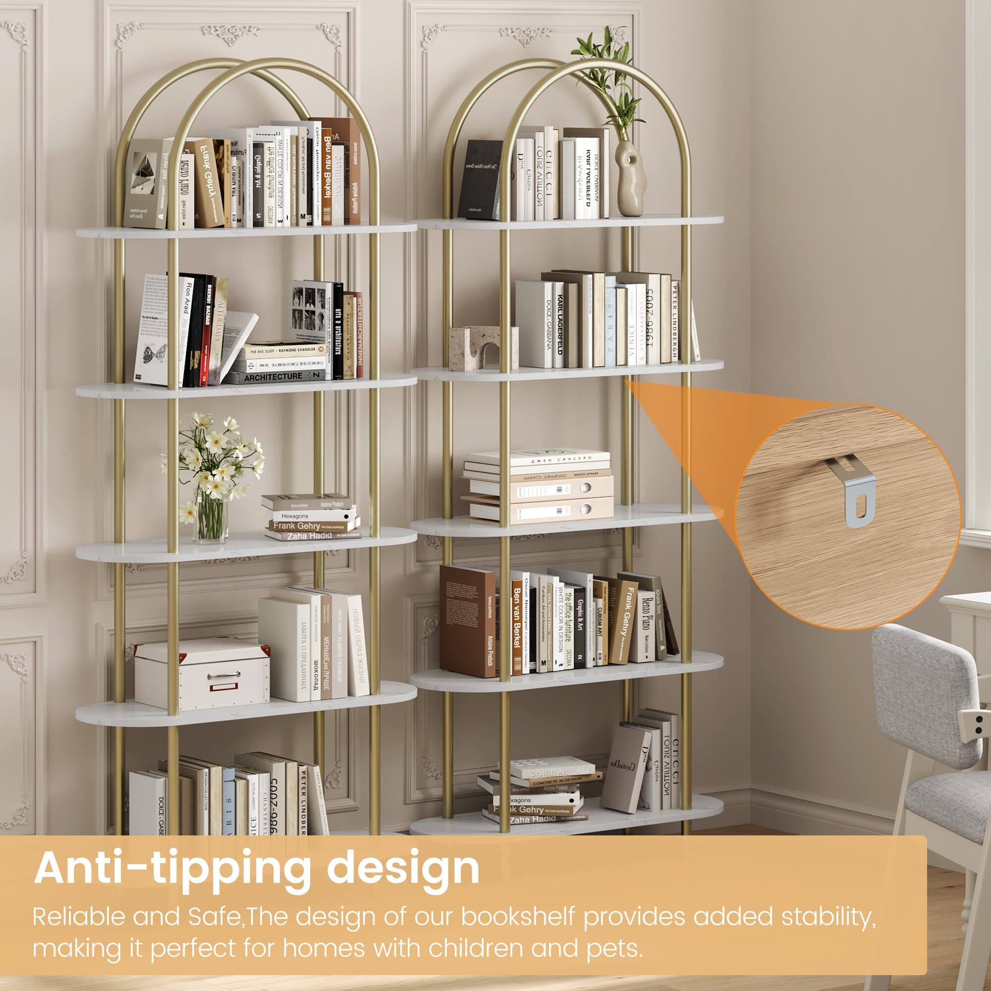 Anti-tipping design  
Reliable and Safe, The design of our bookshelf provides added stability, making it perfect for homes with children and pets.
