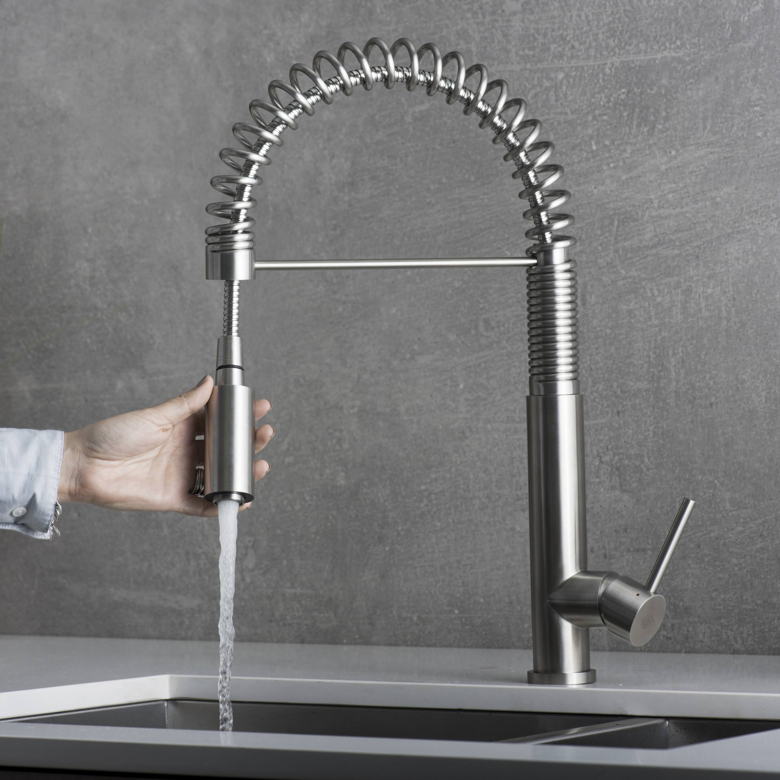 Alt View 7. Siljoy - DAX Single Handle Pull Down Kitchen Faucet Brushed Finish - Steel Gray.