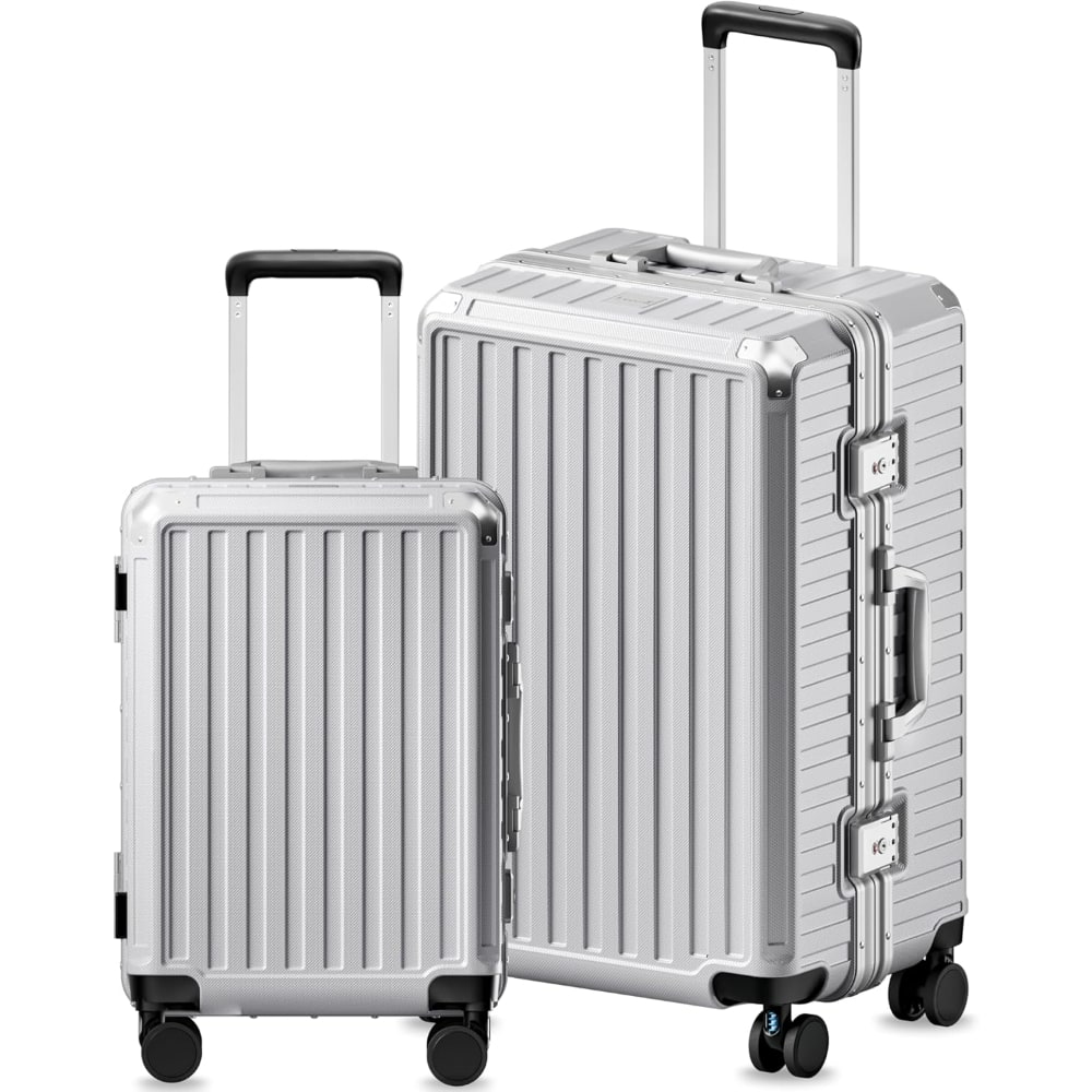 LUGGEX - 20 28 Inch Aluminum Zipperless Polycarbonate Luggage Set - ZX-Core - Silk