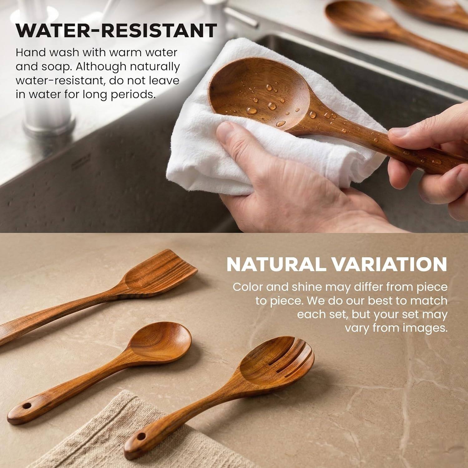 WATER-RESISTANT  
Hand wash with warm water and soap. Although naturally water-resistant, do not leave in water for long periods.  

NATURAL VARIATION  
Color and shine may differ from piece to piece. We do our best to match each set, but your set may vary from images.