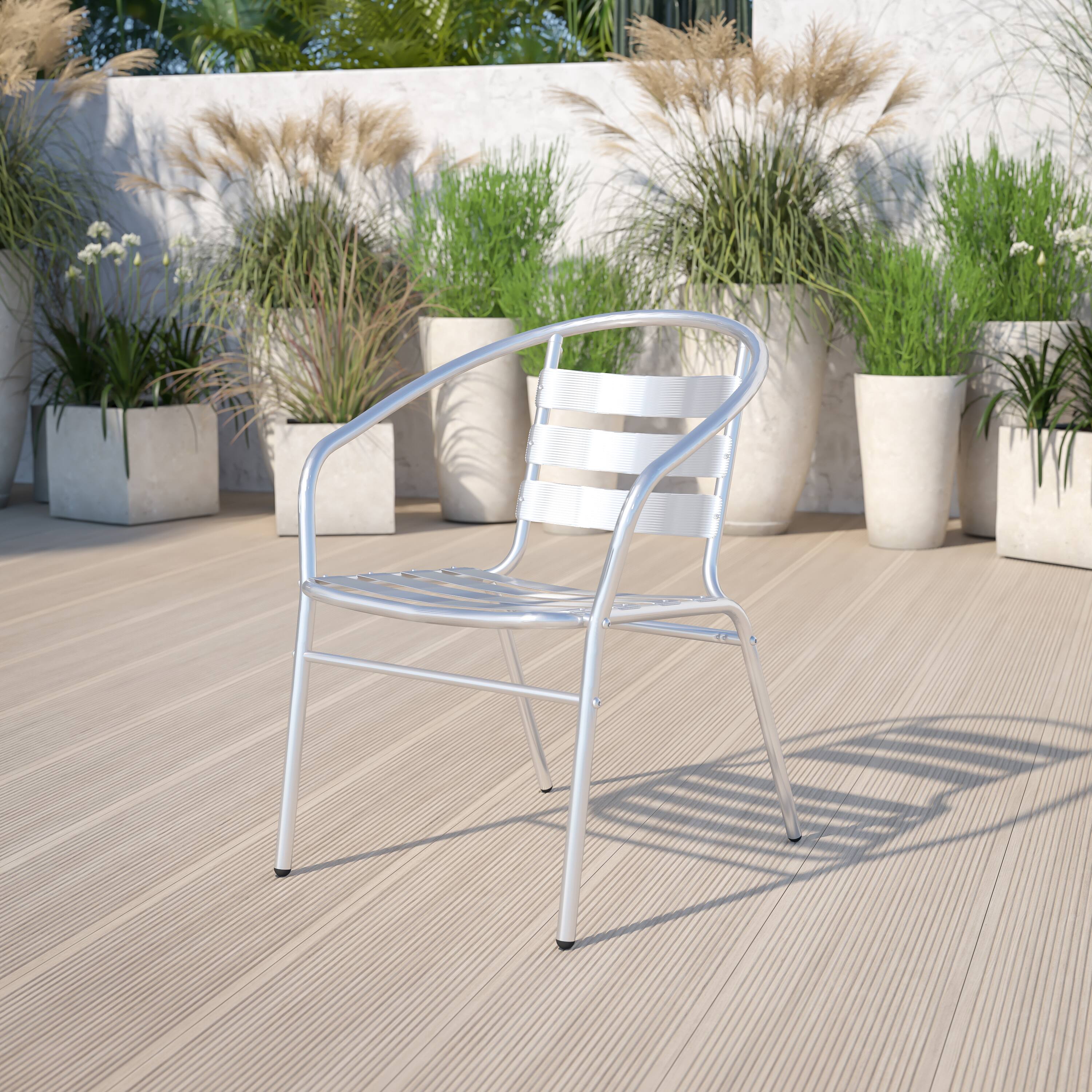 Alt View 1. Emma + Oliver - Aluminum Commercial Indoor-Outdoor Restaurant Stack Chair with Triple Slat Back - Aluminum.