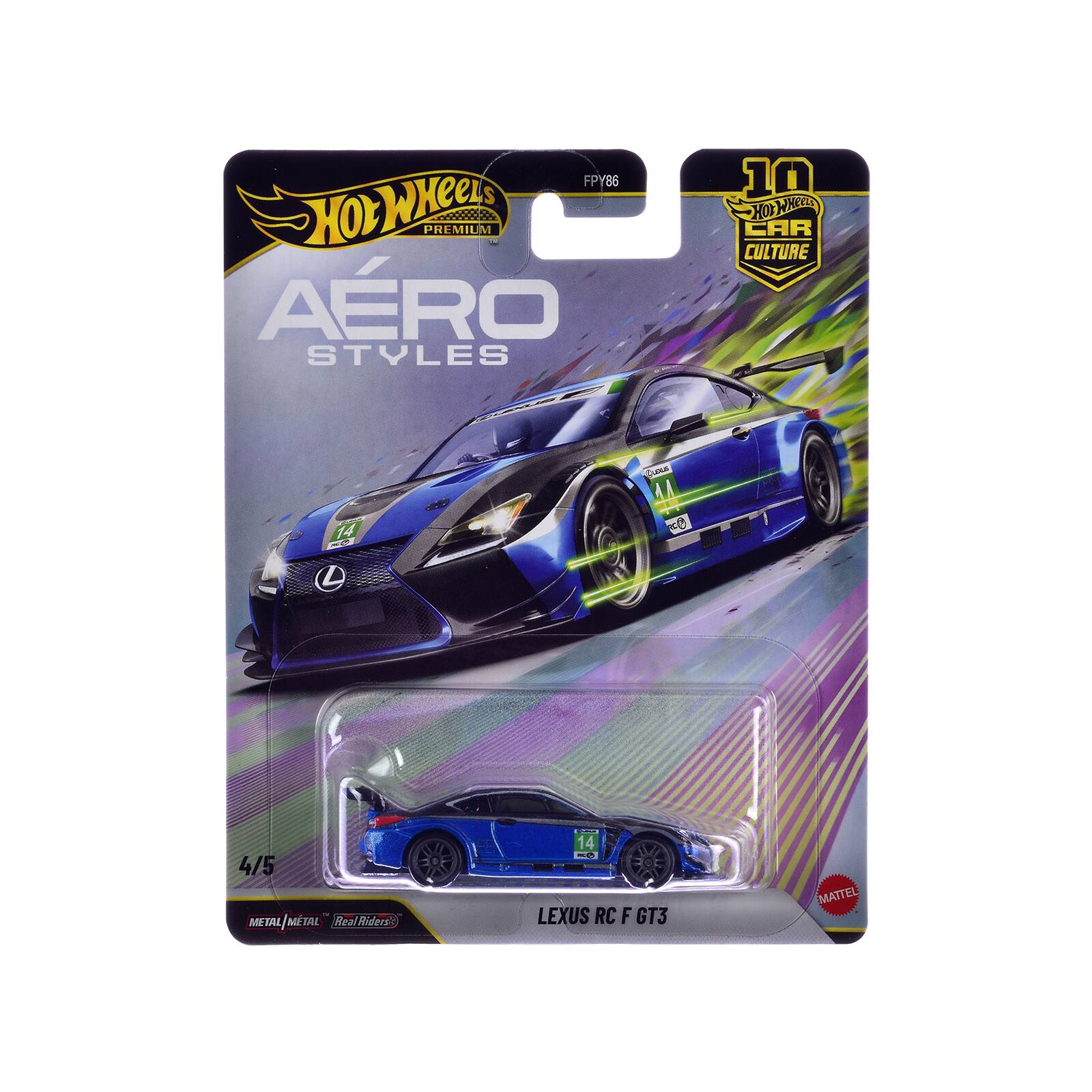 FPY86 Hot Wheels Premium Aero Styles 10 Hot Wheels Car Culture 14 did L 8 CuaRE AA 4/5 MI-DLL METAL/MTAL MITAL Real Riders 14 -e LEXUS RC F GT3 MATTEL