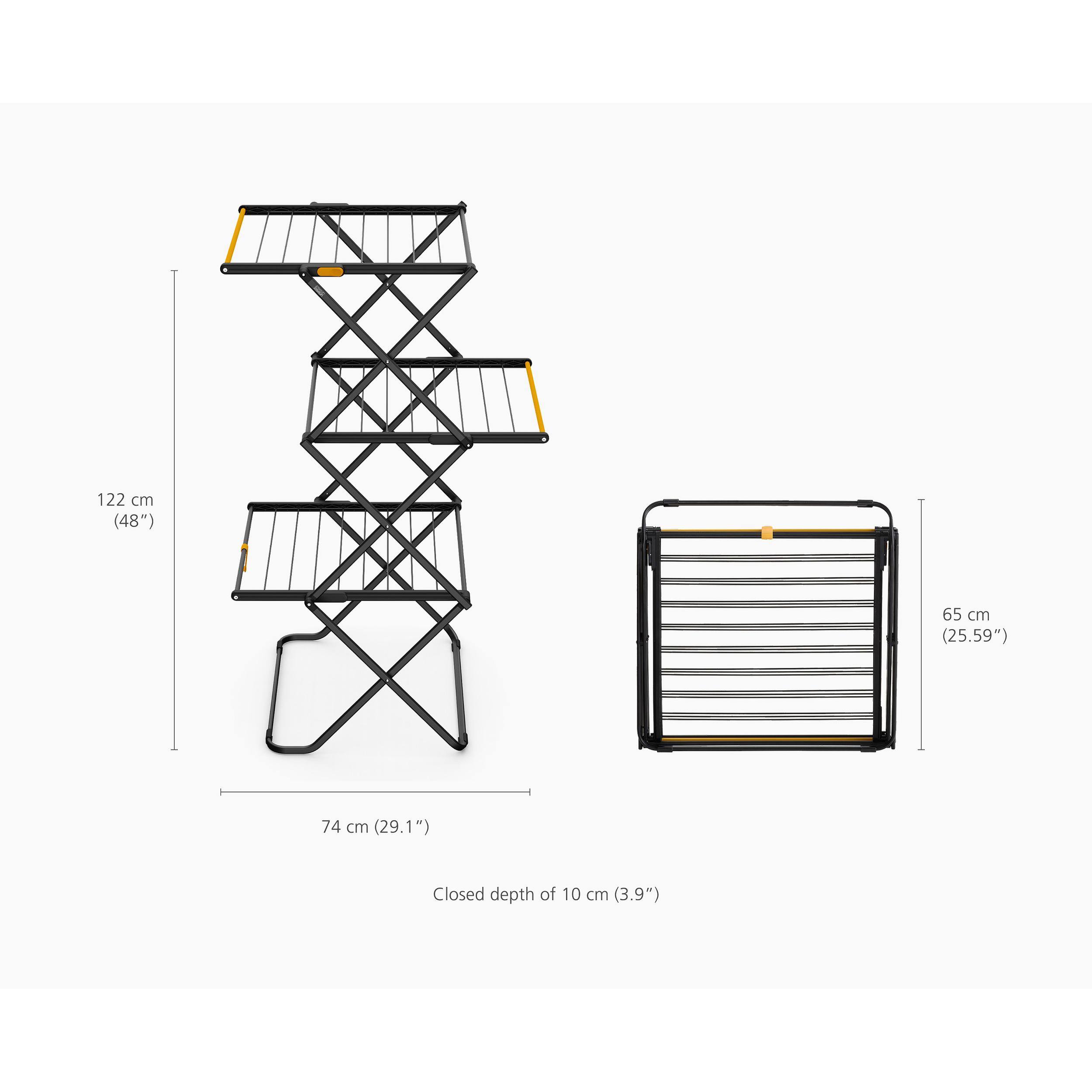 122 cm (48")  
65 cm (25.59")  
74 cm (29.1")  
Closed depth of 10 cm (3.9")
