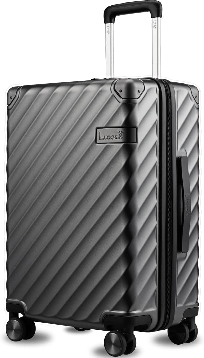 LUGGEX - 21" Carry on Luggage Airline Approved Polycarbonate Lightweight Suitcase - EX-Core - Black