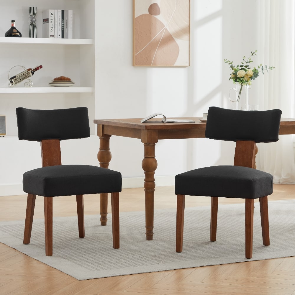 Loheer - Set of 2 Linen Dining Chairs Modern Armless Chairs with Curved Backrest Solid Wooden Legs for Living Room - Black price history on PriceWatchPro
