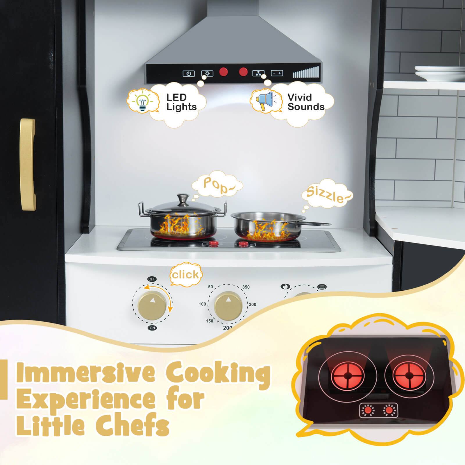 LED Lights  
Vivid Sounds  
Pop- Sizzle?  
click  
50 350 100 300 ON 150 200  
Immersive Cooking Experience for Little Chefs