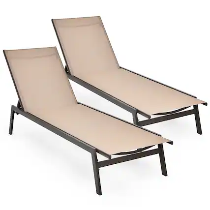 Front. Costway - Costway 2 PCS Patio Lounge Chair Chaise Recliner Back Adjustable Garden - Brown.
