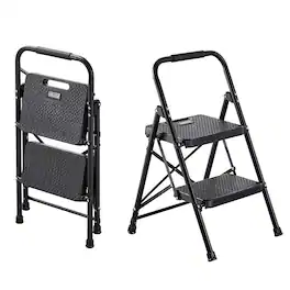 VEVOR - 2 Step Ladder, Folding Step Stool with Wide Anti-Slip Pedal and Comfort Handgrip, Lightweight 600 lbs Capacity - Black