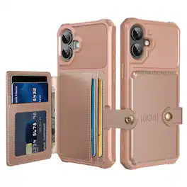 Dteck - For Apple iPhone 17 Wallet Case Flip Card Slots Magnetic Clasp Shockproof Anti-Scratch Cover - Rosegold