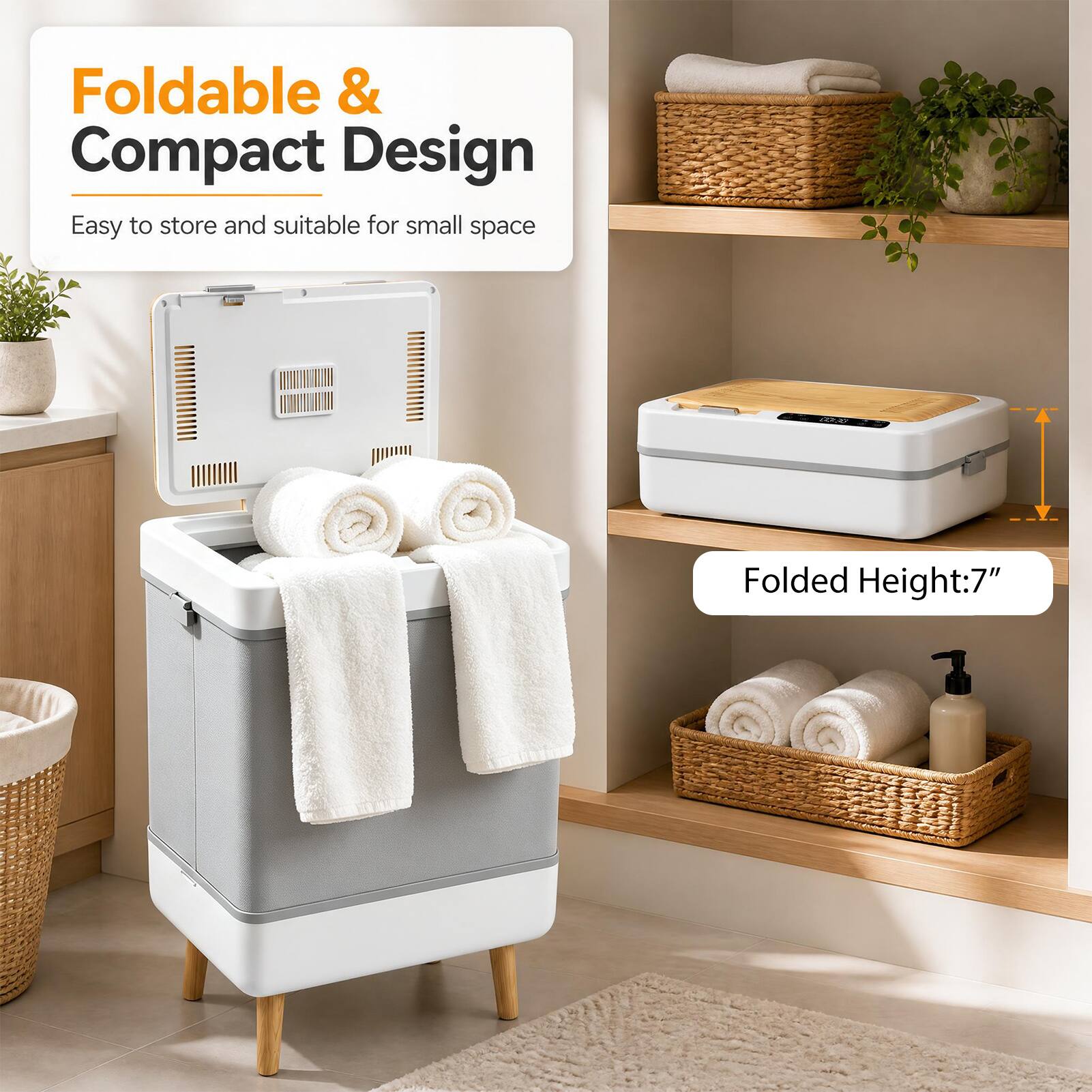 Foldable & Compact Design  
Easy to store and suitable for small space  

Folded Height: 7"