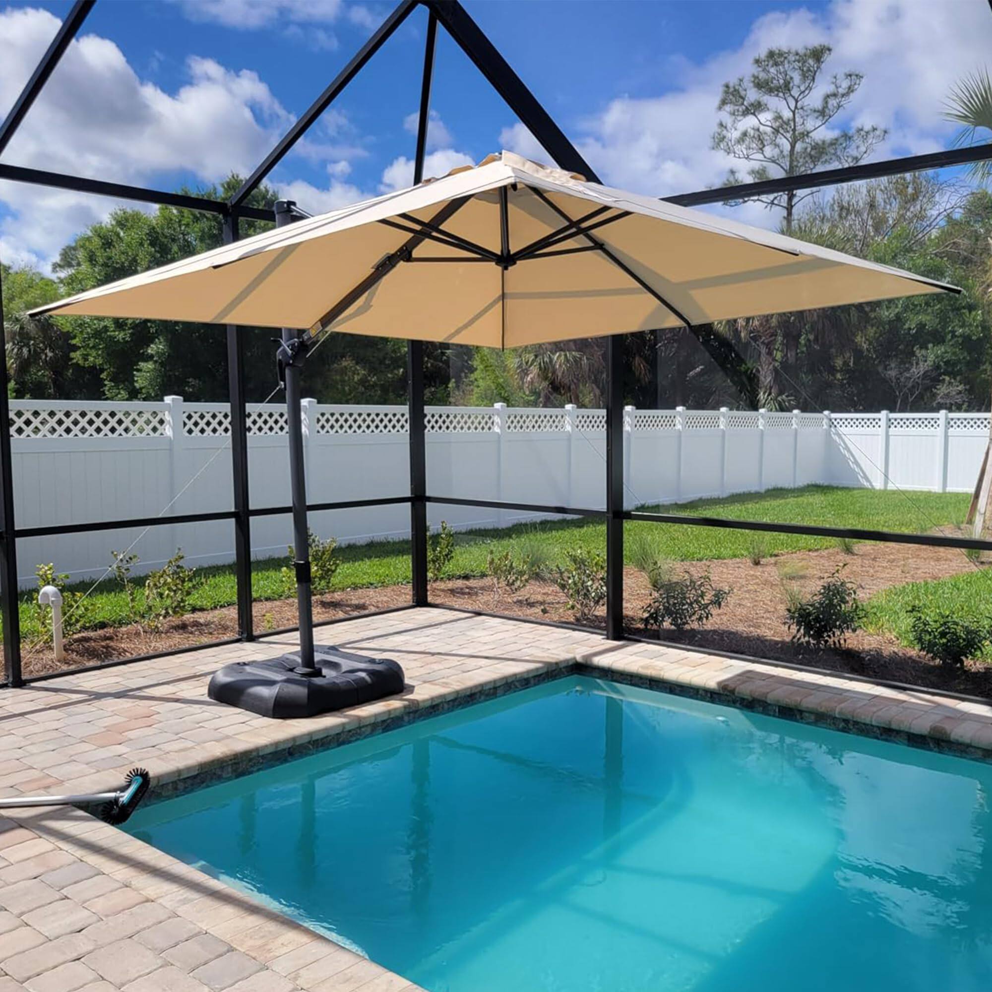 Alt View 1. PURPLE LEAF - 8 ft. Square Aluminum Outdoor Patio Cantilever Umbrella Offset 360° Rotation Umbrella with Base for Garden Deck Pool - Beige.