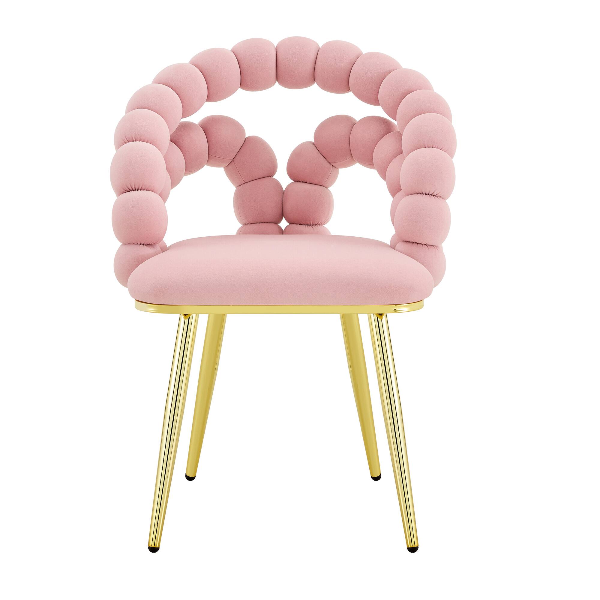 Alt View 9. Loheer - Loheer Velvet Dining Chair Set of 2, Pink Bubble Back Accent Chair with Gold Metal Legs, 1.92 ft Wide Vanity Chair - Gold,Pink.