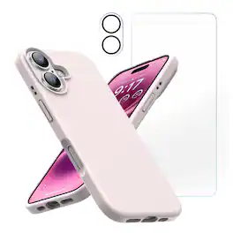 Entronix - iPhone 17 Bundle - Liquid Silicone Case with Screen & Camera Protectors - Light Pink