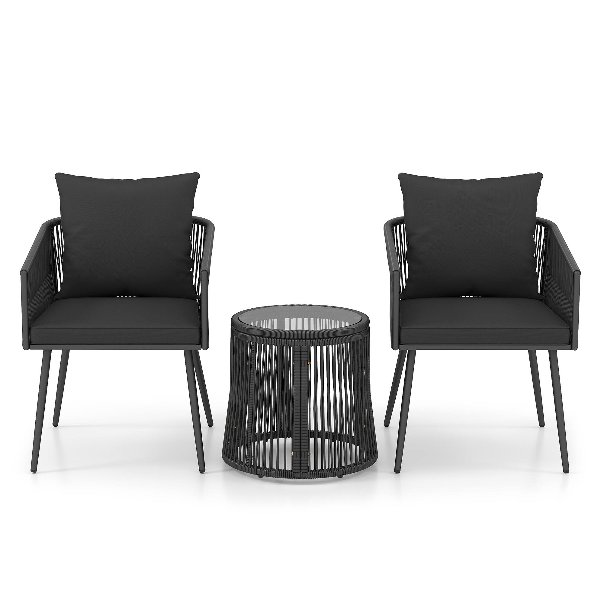 Alt View 1. Costway - Costway 3-Piece Furniture Set Rattan Conversation Set with Cushions Patio Wicker Chairs & Round Side Table Set - Black.