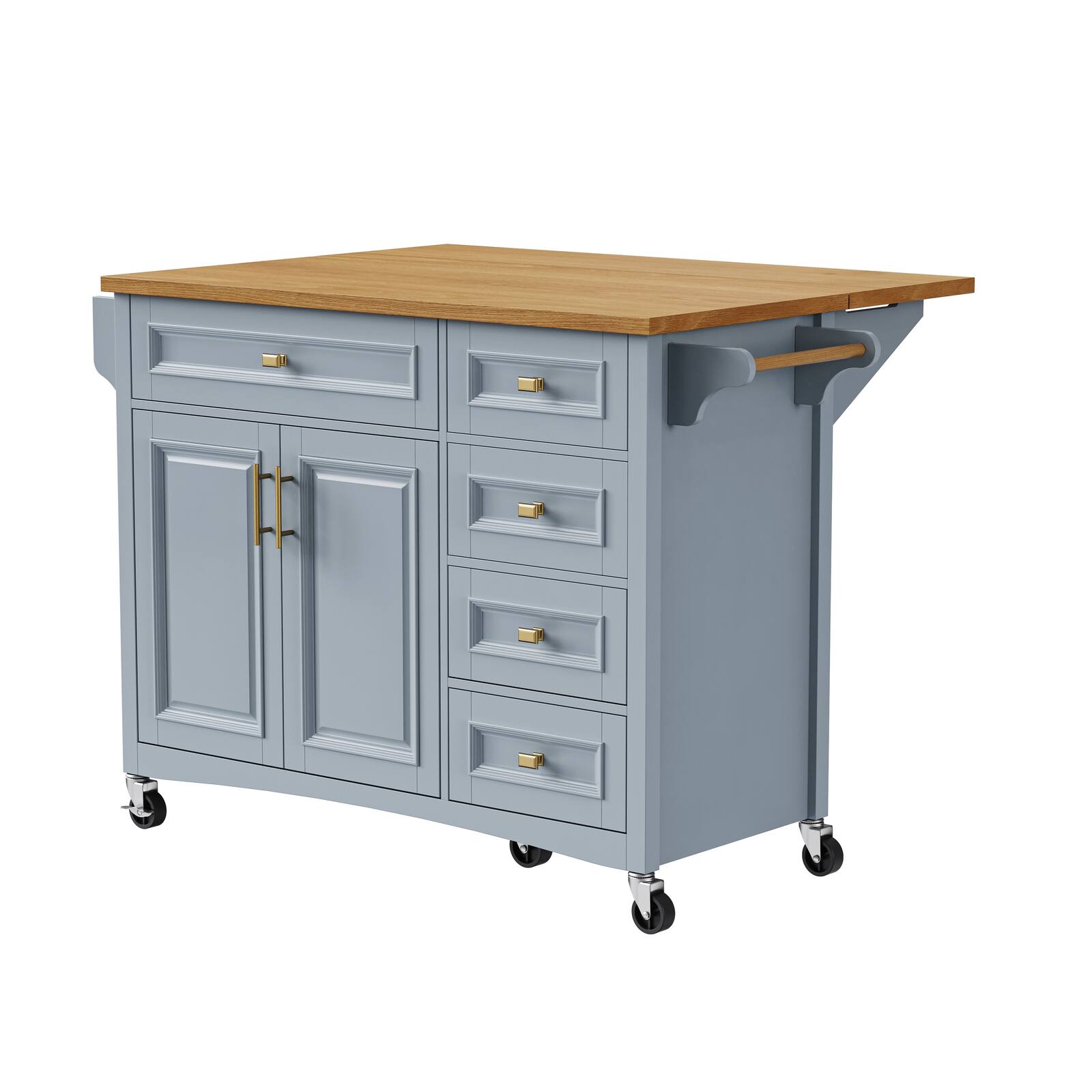 Alt View 1. Spaco - Spaco 52" Kitchen Island Cart with 2 Door 5 Drawer, Drop Leaf, Spice Rack, Towel Rack Rolling Adjustable Shelf Storage - Blue+Grey.
