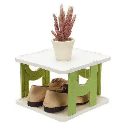 Front. Unique Bargains - 2-Tier Free Standing Shoe Rack, Vertical Narrow Stackable Organizer for Front Door Garage Closet - Green.