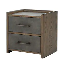 Loheer - Mid Century Modern Nightstand, Two Drawer Bedside Table - Dark Walnut
