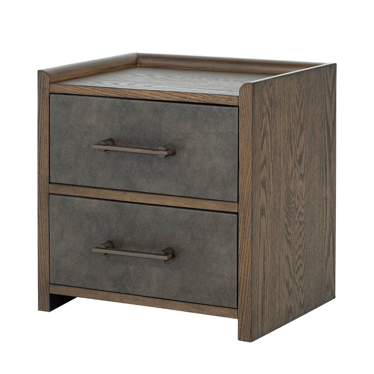 Front. Loheer - Loheer Mid Century Modern Nightstand, Two Drawer Bedside Table in Dark Walnut - Dark Walnut.