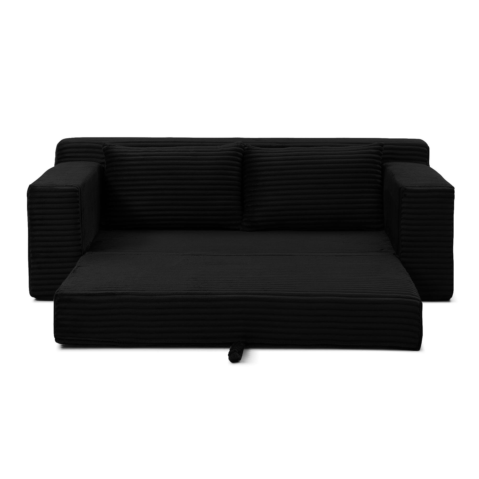 Alt View 5. Trinkets Crazed - Memory Foam Cloud Loveseat Sofa,2 in 1 Convertible Folding Couch Bed,No Assembly Compressed Corduroy Floor Lounge Sofa - Black.