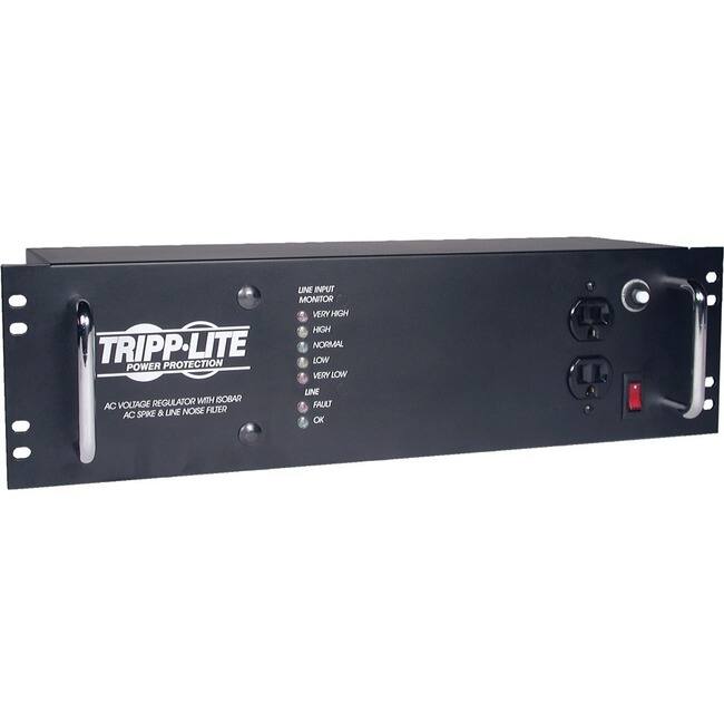 TRIPP-LITE  
POWER PROTECTION  

LINE INPUT MONITOR  
- VERY HIGH  
- HIGH  
- NORMAL  
- LOW  
- VERY LOW  

AC VOLTAGE REGULATOR WITH ISOBAR  
AC SPIKE & LINE NOISE FILTER  

LINE  
- FAULT  
- OK