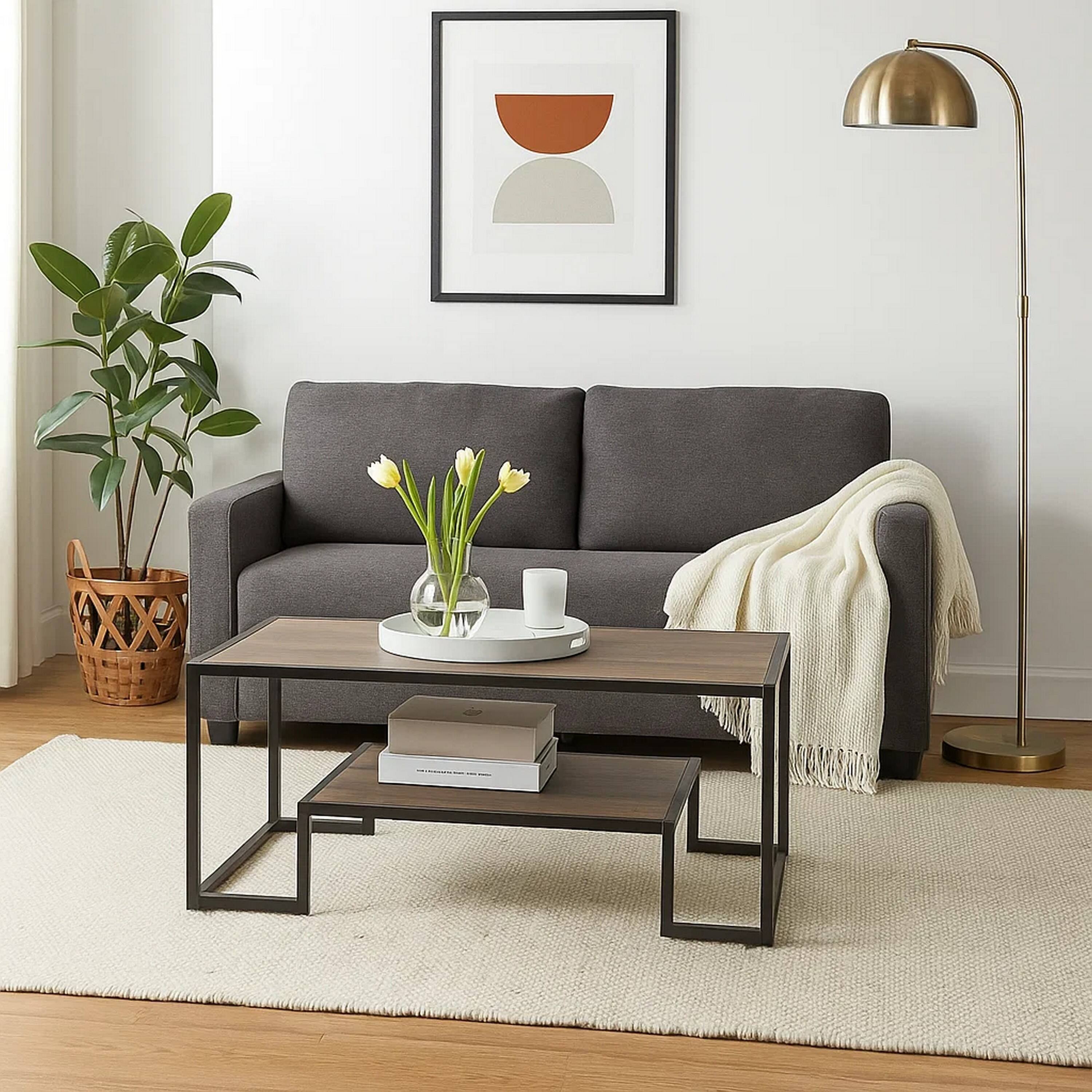 Alt View 5. Manhattan Lane - Coffee Table with 1 Open Shelf and Tubular Frame - Brown.