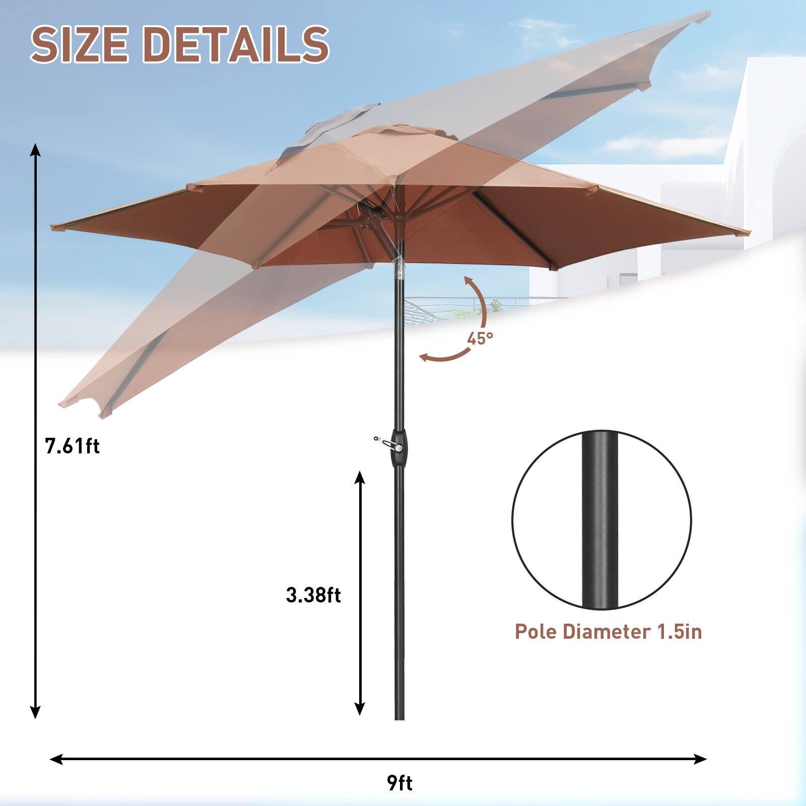 SIZE DETAILS

- 7.61ft
- 3.38ft
- Pole Diameter 1.5in
- 9ft