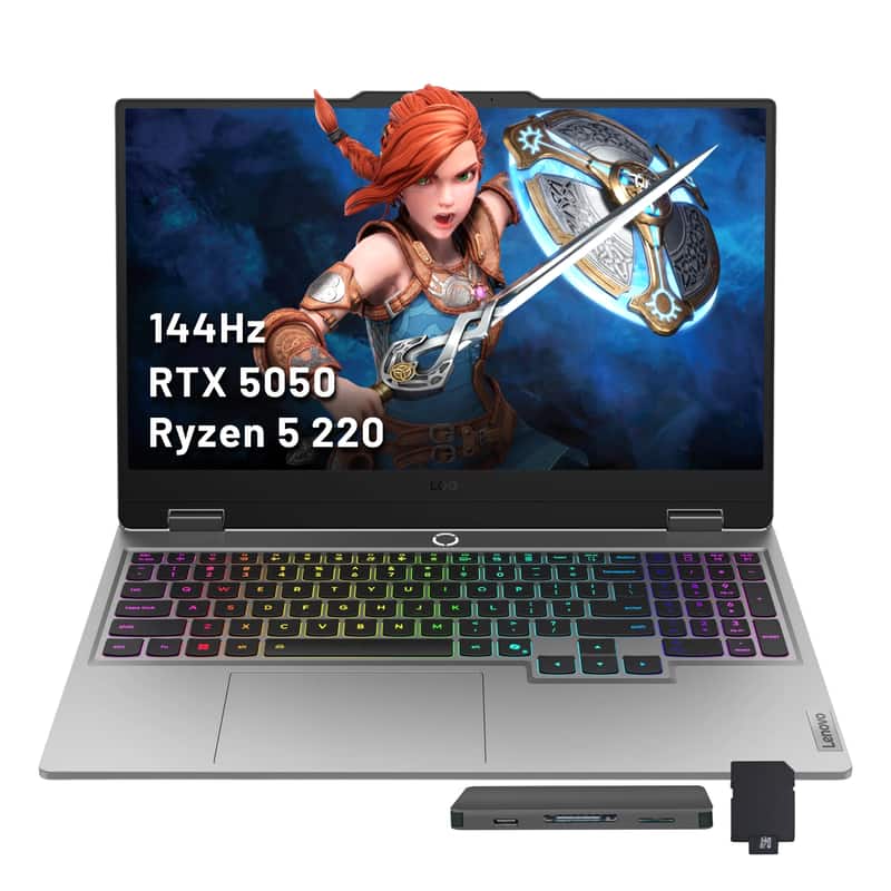 Lenovo - LOQ 15.6" FHD Gaming Laptop,Ryzen 5 220,16GB DDR5,1TB SSD+1TB Dock Set,RTX 5050,Backlit Keyboard,Win 11 - Gray