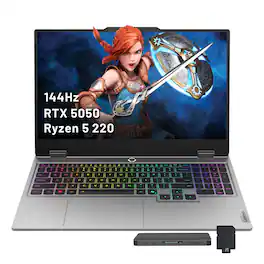 Lenovo - LOQ 15.6" FHD Gaming Laptop,Ryzen 5 220,16GB DDR5,1TB SSD+1TB Dock Set,RTX 5050,Backlit Keyboard,Win 11 - Gray