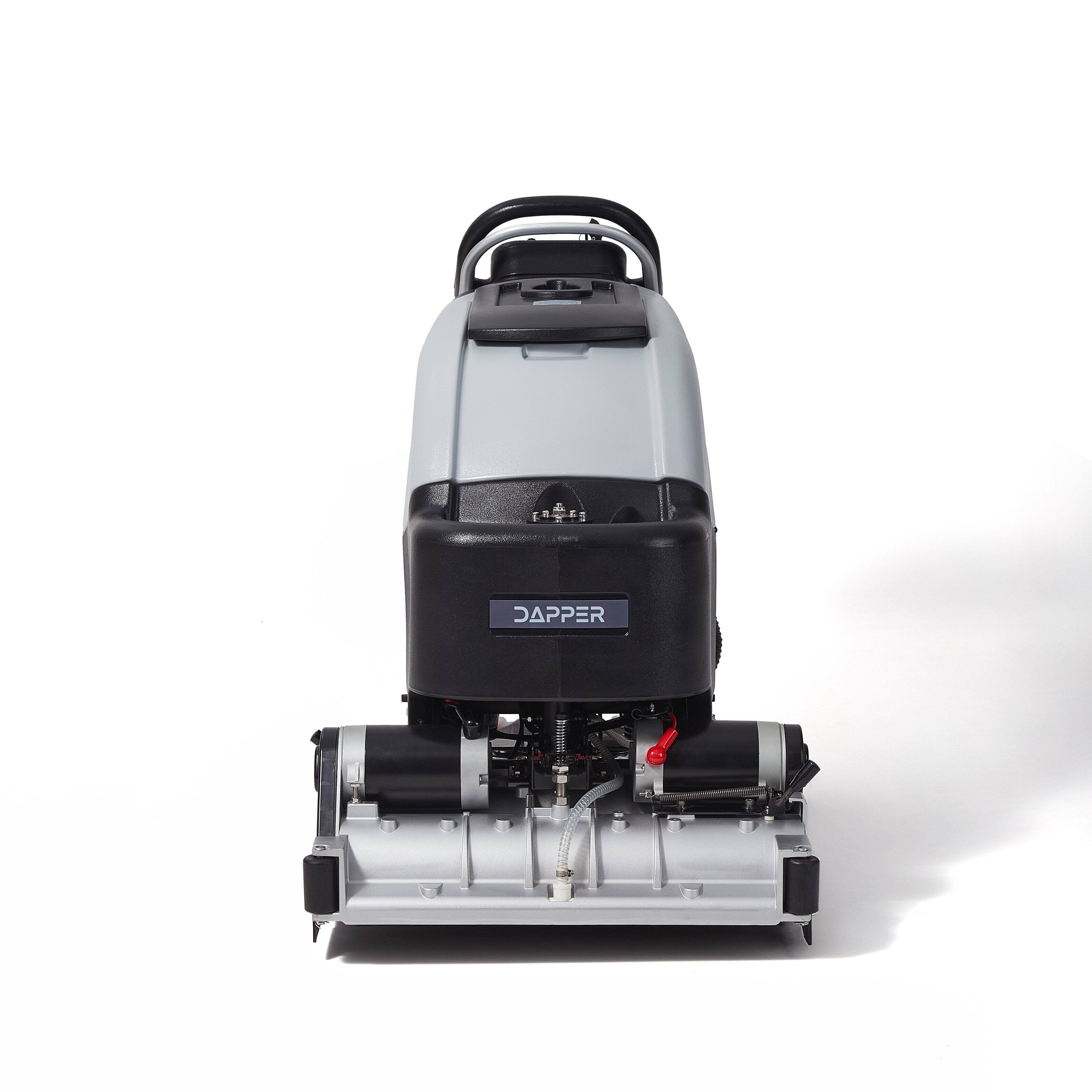 Angle. Dapper Supply - Battery Powered Commercial Floor Cleaner 25.5 Inch Path Self Propelled 4 Hour Runtime 2 Year Warranty - Grey.