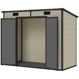 Outsunny - x 4' Plastic Outdoor Storage Shed with Floor, Window, Lockable Doors and Vents for Backyard Patio Lawn - Light brown