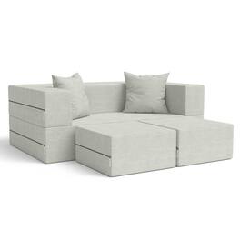 Jaxx - Zipline Convertible Sleeper Loveseat & Ottomans, Textured Microvelvet - Ice
