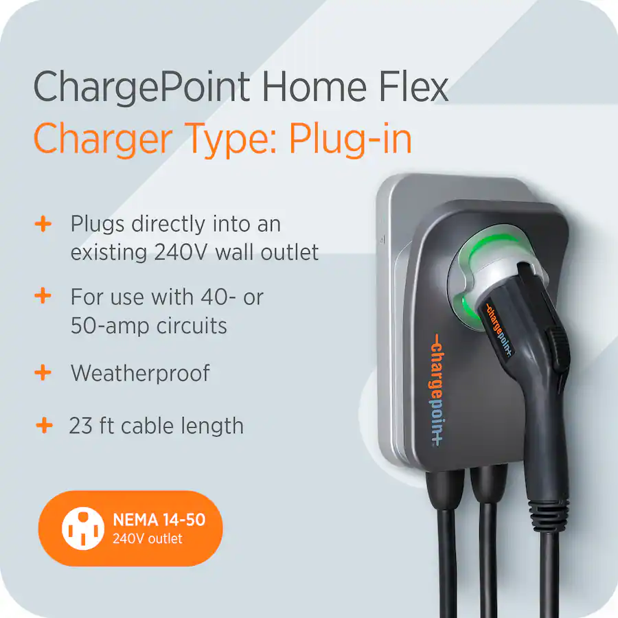 Charge Point Home Flex Level 2 WiFi NEMA 14 50 Plug Electric Vehicle EV ...