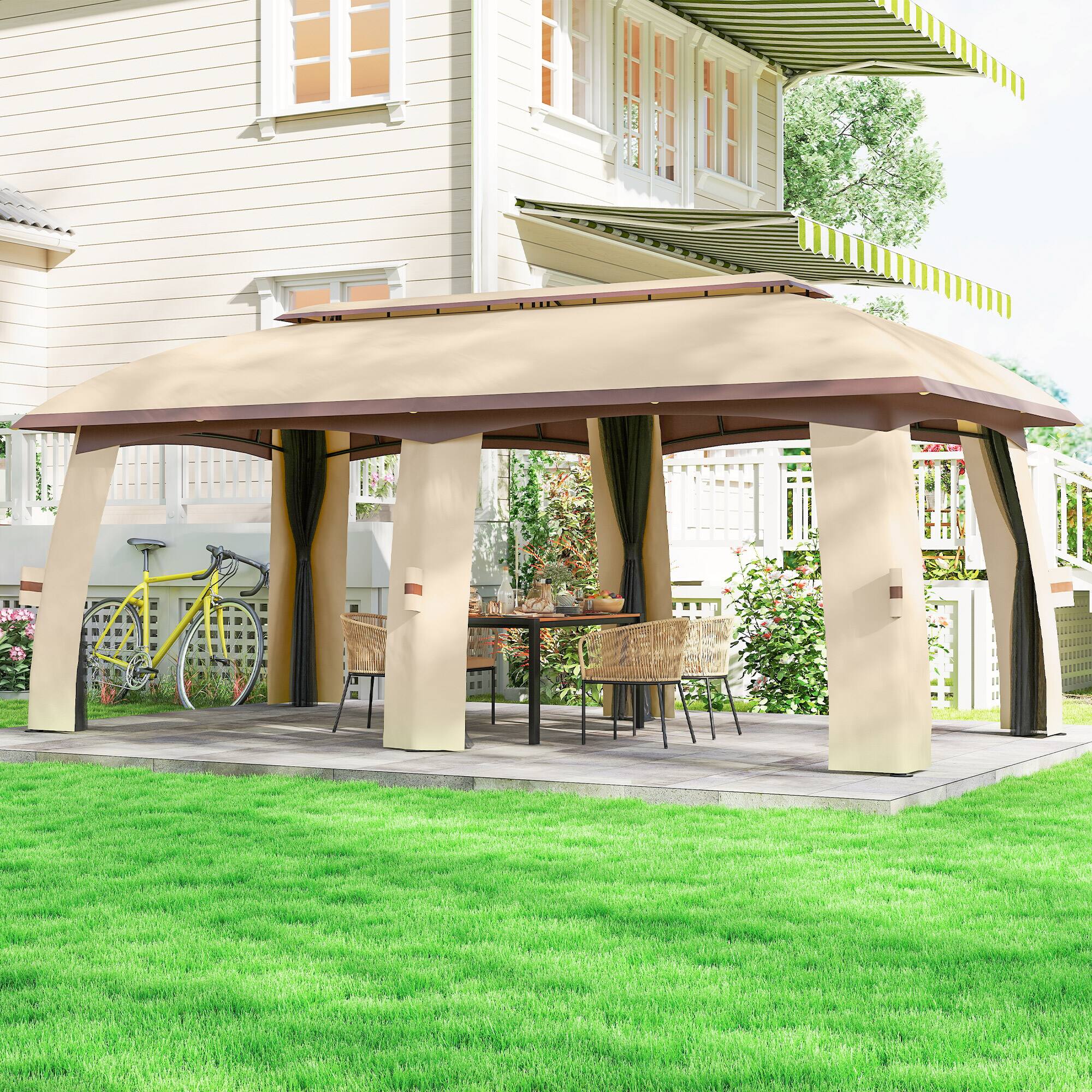 Alt View 5. Outsunny - Patio Gazebo, Outdoor Gazebo Canopy Shelter with Netting, Vented Roof, Steel Frame for Garden, Lawn - Beige.
