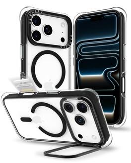 Ornarto - Air for iPhone 17 Pro Max Clear with Camera Stand, Compatible with MagSafe, Built-in Air Phone Case - Black