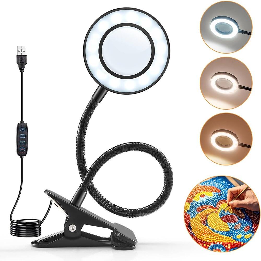 Front. PARKER SLATER - 10X lighted magnifying glass with clamp, 3 color modes, 10 brightness levels, 1000LM hands-free desk lamp..