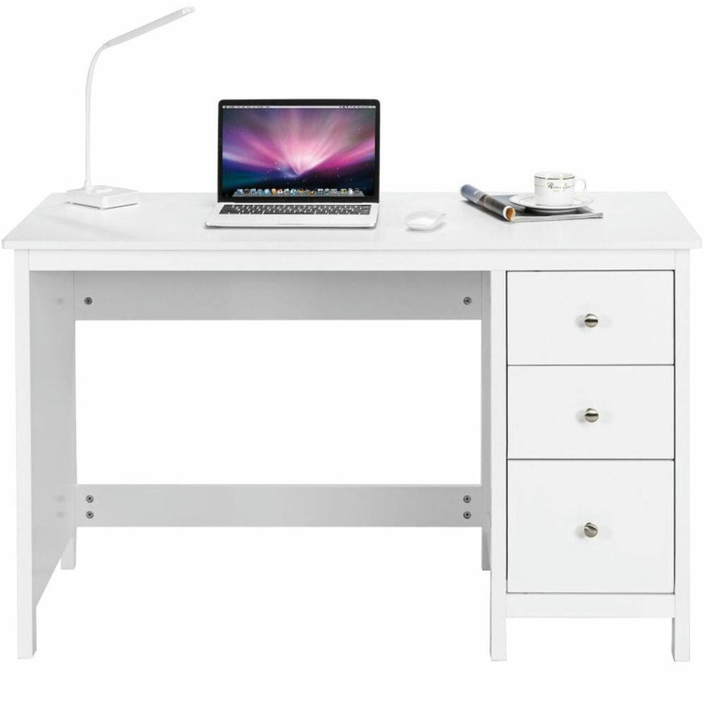 Left. Pefilos - 3-Drawer Home Office Study Computer Desk with Spacious Desktop-White, Office Desk, Gaming Computer Desks for Study - White.