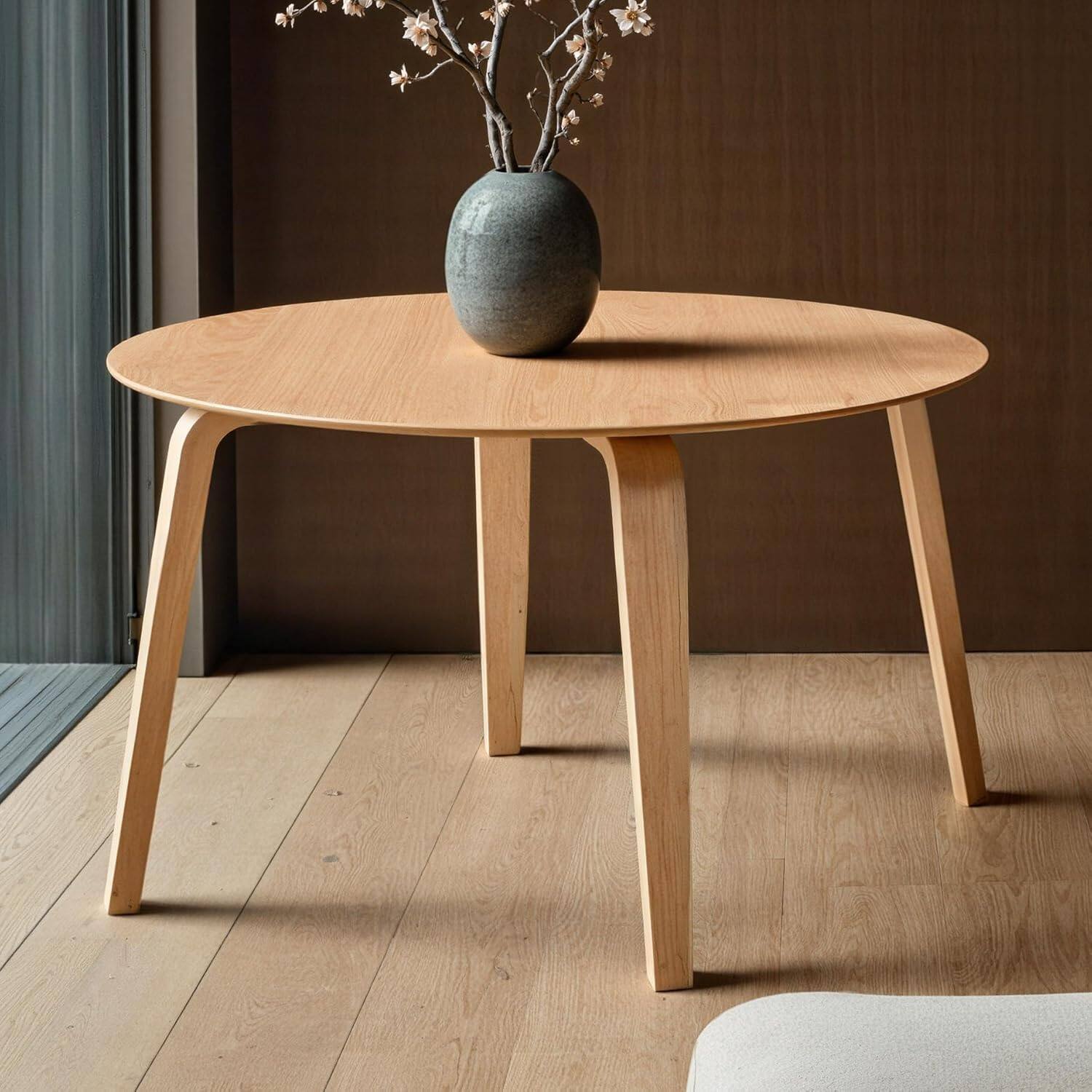 Acanva - Small Round Dining Table for 4 Person, Modern Design for Kitchen, Compact Space & Apartment - Light Oak
